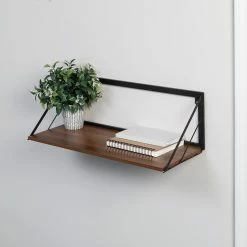 Deals 👏 Honey Can Do Walnut Large Modern Farmhouse Floating Shelf with Metal Bracket 😀 -Honey Can Do Sales Store D654305S 4