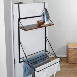 Cheap 🌟 Honey Can Do 31" Black & Walnut Collapsible Wall-Mounted Clothes Drying Rack with Shelf 🛒 -Honey Can Do Sales Store D654314S 4