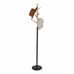 Best Sale 🌟 Honey Can Do Black & Natural Wood Modern Freestanding 🧥 Coat Tree Stand 🌟