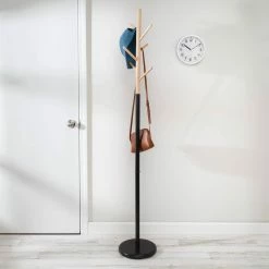 Best Sale 🌟 Honey Can Do Black & Natural Wood Modern Freestanding 🧥 Coat Tree Stand 🌟 -Honey Can Do Sales Store D665791S 3