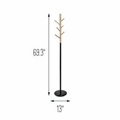 Best Sale 🌟 Honey Can Do Black & Natural Wood Modern Freestanding 🧥 Coat Tree Stand 🌟 -Honey Can Do Sales Store D665791S 8